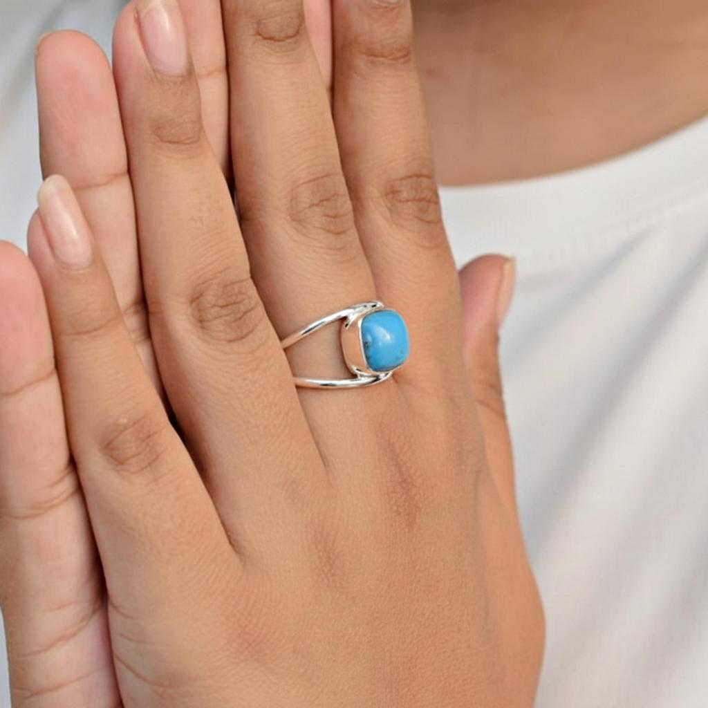 Arizona Turquoise Statement Ring, 925 Sterling Silver Ring, Handmade Minimalist Turquoise Jewelry for Women