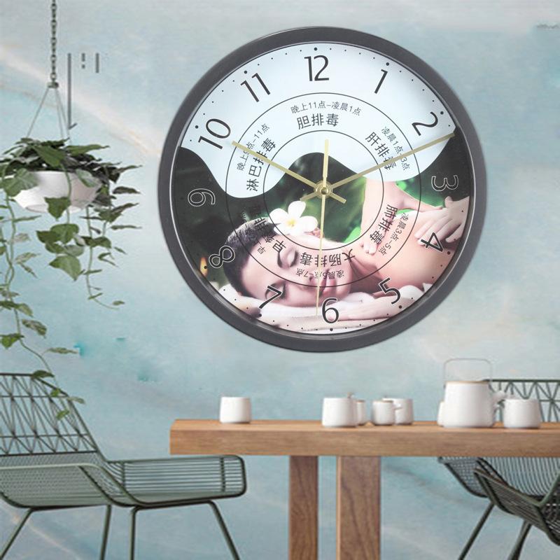 Beauty Salon Health Store Decoration Free Punch Creative Fashion Wall Clock Light Luxury Living Room Silent Wall Clock Watch