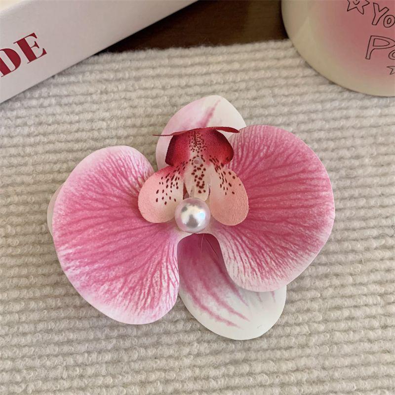 Sweet Phalaenopsis Flower Hairpin  Bohemia Creative Design Cloth Floral Pearl Hair Clip Female Headdress