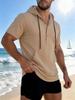 Camisa casual holgada de color liso para hombre con capucha y manga corta