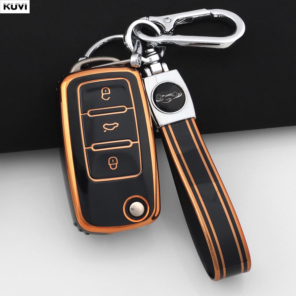 Pink Tpu Car Flip Key Case Cover For Volkswagen Vw Polo Golf Passat Tiguan Beetle Caddy T5 Up Eos Skoda Octavia Seat Leon Altea
