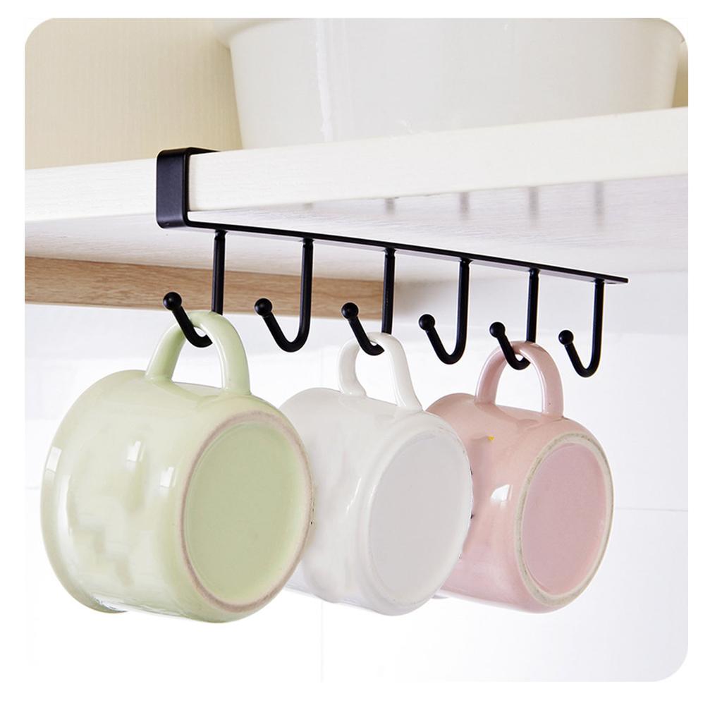 Mug Cups Wine Glasses Storage Hooks Kitchen Utensil Ties Belts Scarf Hanging Hook Rack Holder Under Cabinet Closet Without Drilling 6 Hooks