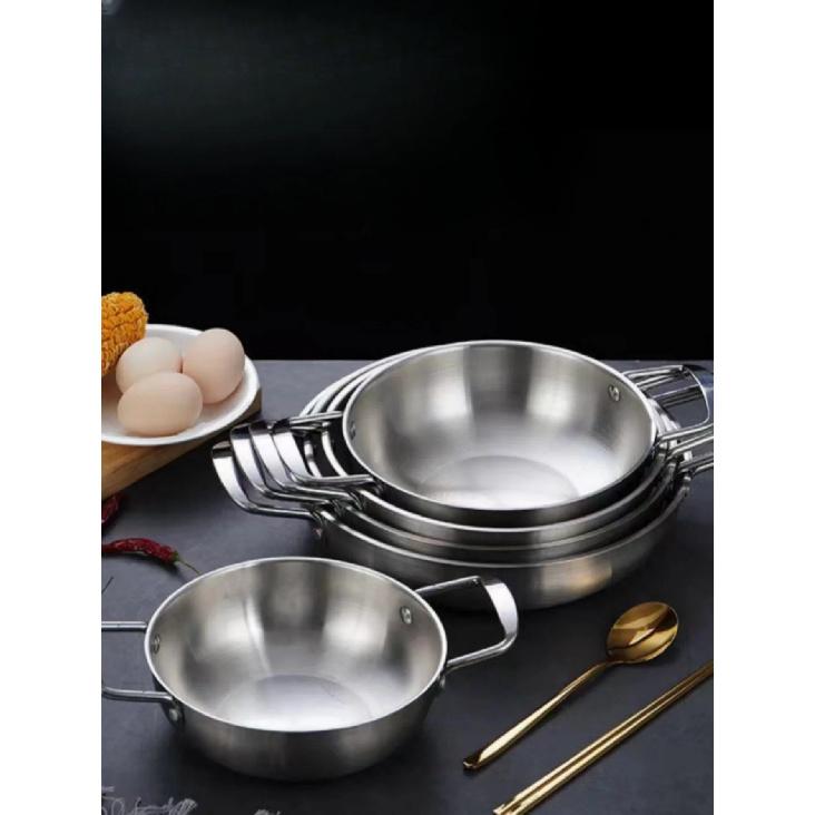 Stainless Steel Cookware Saucepan Dry Pots with Handle Home Cooking Paella Pan Seafood Rice Pot Picnic Snack Plates