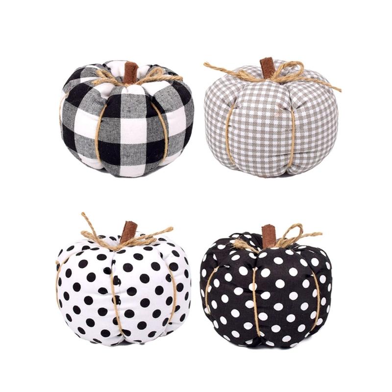 

Autumn Harvest 4.5Inch Miniature Fabric Pumpkins Ornaments Set of 4 Faux Pumpkins Fall Centerpieces Thanksgiving Decors