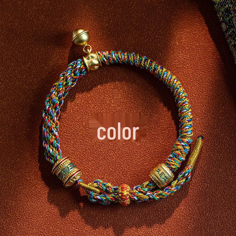 Tibetan Six-Syllable Mantra Hand-Woven Bracelet, Five-Color Red Rope for Women & Men's Birth Year Ethnic Ornament