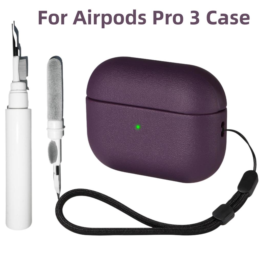 Shockproof Protective Cover for AirPods Pro 3 Compatible with AirPods Pro 3rd Generation Case Leather Texture Case with Keychain