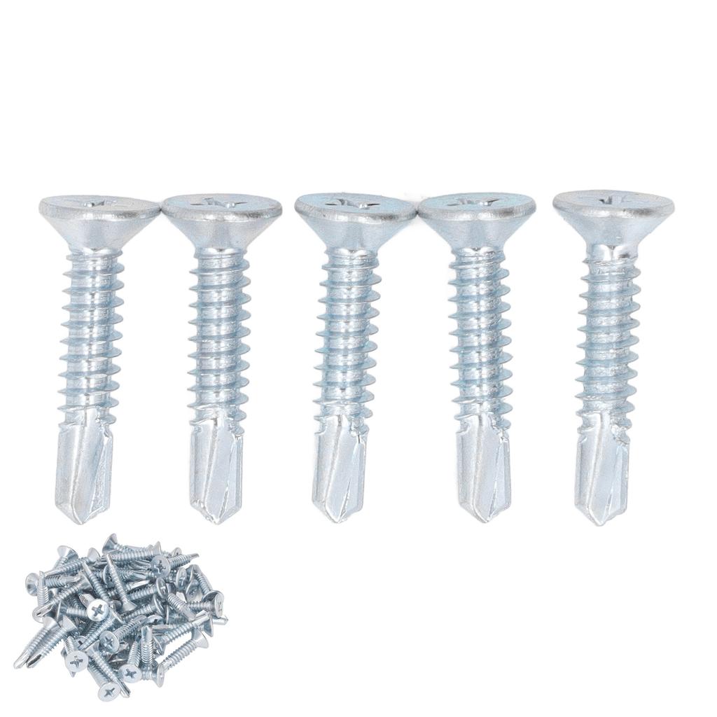 50PCS Cross Screws Galvanized Carbon Steel Self Drilling Screw Replacement 4.8x25mm Flat Head