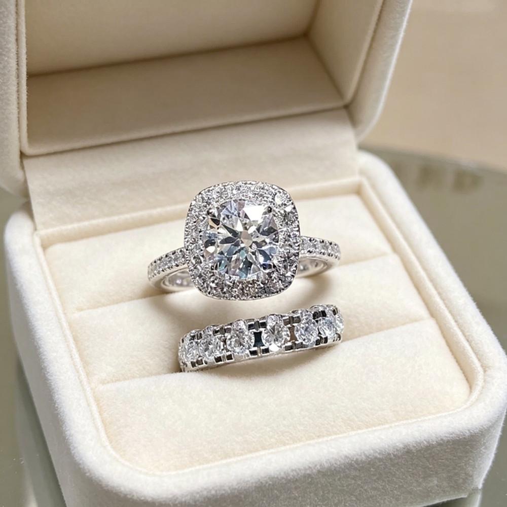 2Women's Engagement Ring Set: Fashionable and Luxurious, Decorated with Synthetic Cubic Zirconia, Suitable for Women's Daily Wear, Engagement,