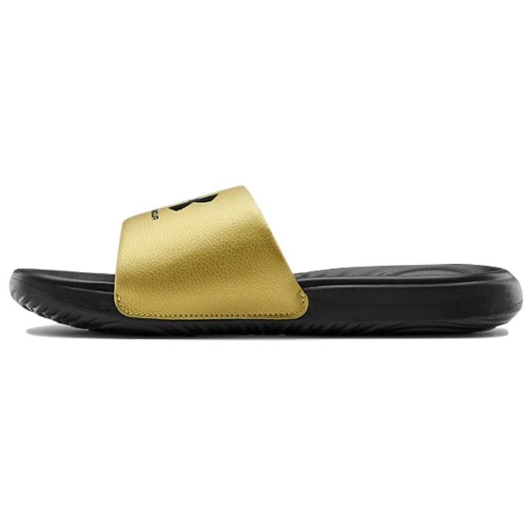 (WMNS) Under Armour Ansa Fixed Slides Black Metallic Gold Women s 3023772-006 EU 36.5