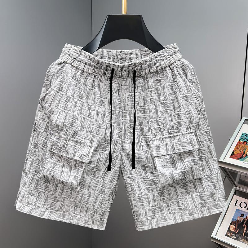 

Men s Plus Size Textured Cargo Shorts – Elastic Waist Drawstring Pocket Shorts (Sizes 4XL-10XL) for Summer Streetwear 10XL(150kg-165kg) білий
