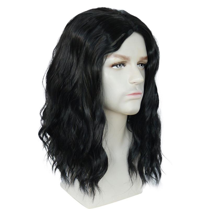 Synthetic Wig Long Curly Hair for Men Daily Use Layered Wig with Bangs Gift Outfits Costume Party Wigs