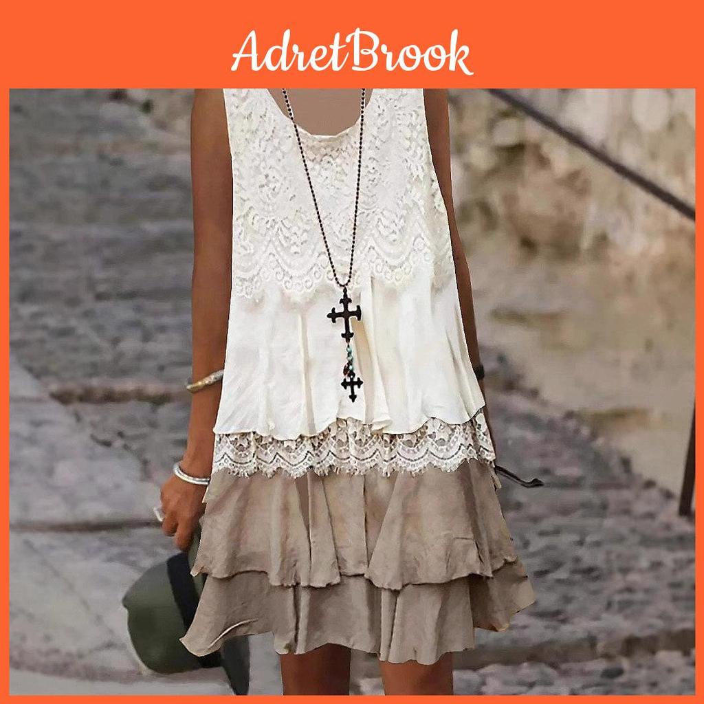 Stitching Womens Lace Dress Highend Sleeveless Holiday Dress