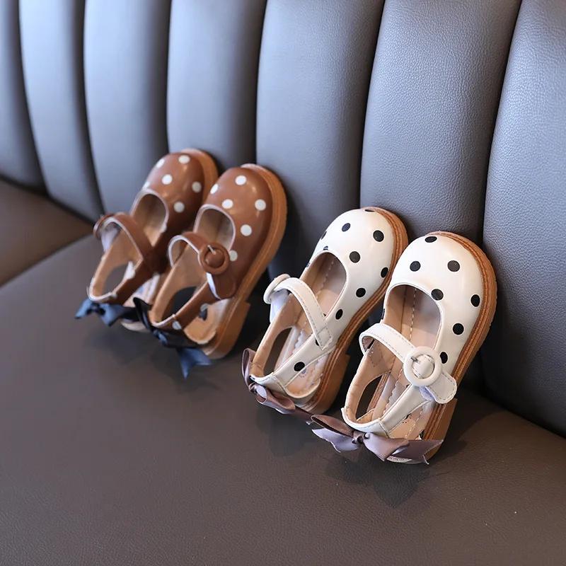 Kids Sandals for Toddlers Girls Little Children Half Sandals PU Leather with Dots Bow-knot Sweet Princess Hollow Cute Flat Shoes