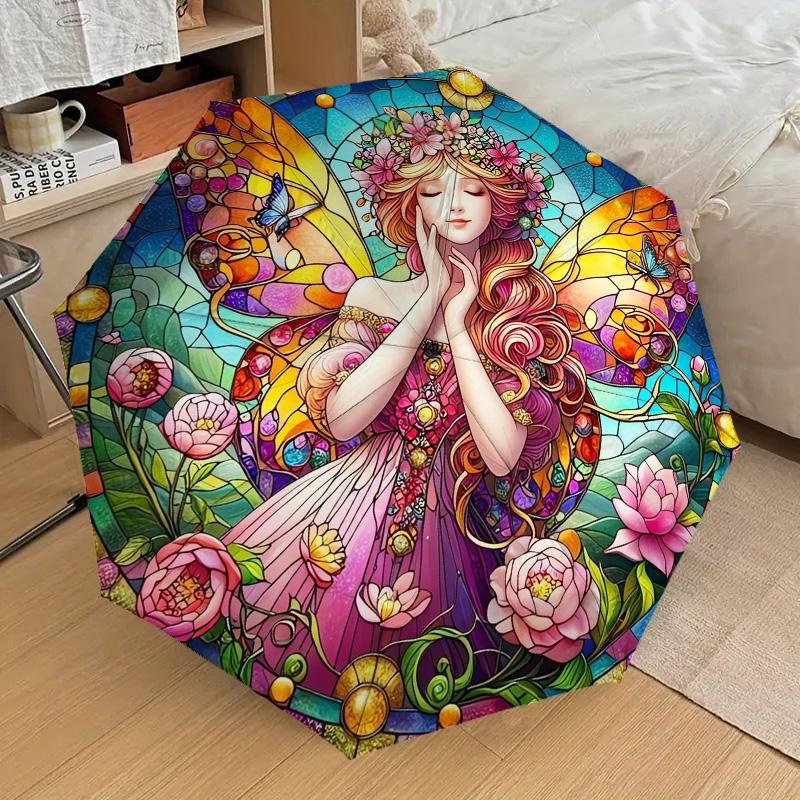 Beautiful Angel Pattern Folding Umbrella Fashion Auto-Open 8 Iron Ribs Plastic Handle Foldable Sunshade Perfect Christmas Gifts