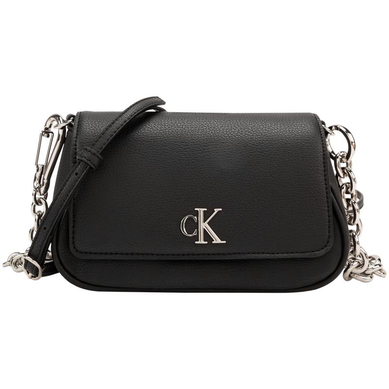 Calvin Klein Minimalist Metal Letter Commuter Flap Chain Saddle Bag Women Shoulder Bag Space-Black 4K3034G-UB1 UB1-Space Black