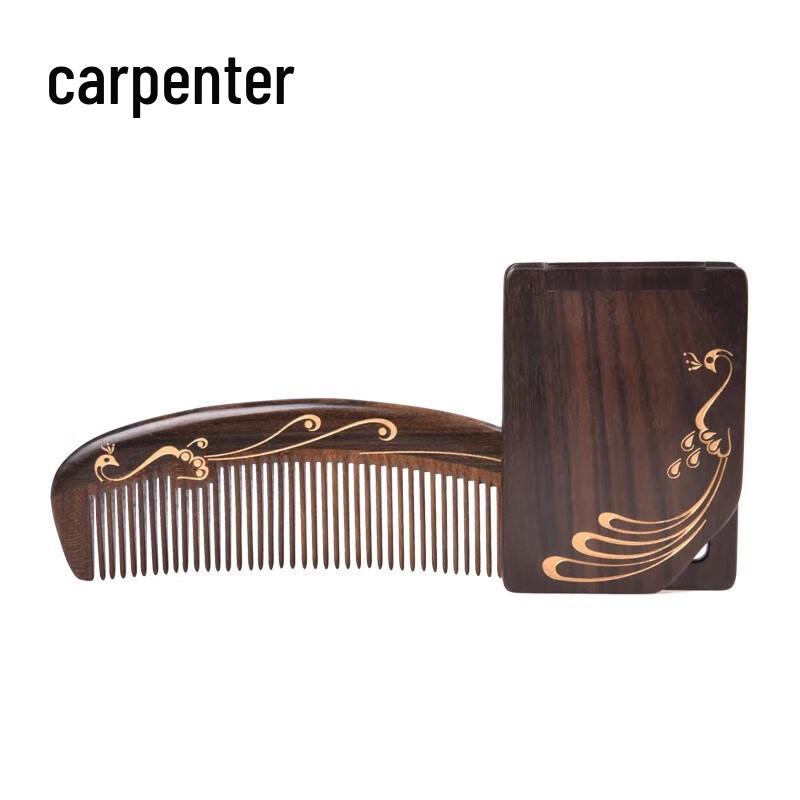 Набор гребень и зеркало Tan Mujian с перьями павлина