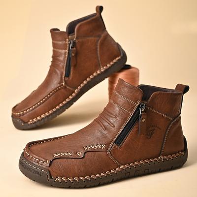 Men's Leather Boots Zipper High Top Casual Shoes 39-46