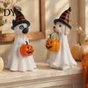 Accenti Decorativi per Halloween, Statuetta Cane Fantasma, Statua in Resina Zucca con Cappello da Mago, Carino Decorazione da Tavolo, Bomboniere per Ingresso, Bar, Finestra, Festa, Adorabile