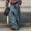 INCERUN Men Casual High Waist Zip-up Casual Baggy Long Pants Trousers