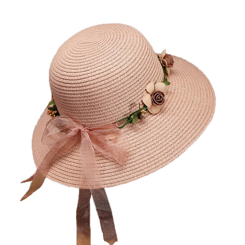 Women's Foldable Summer Beach Hat - Large Brim, Anti-UV, Floral Straw Sun Protection Hat