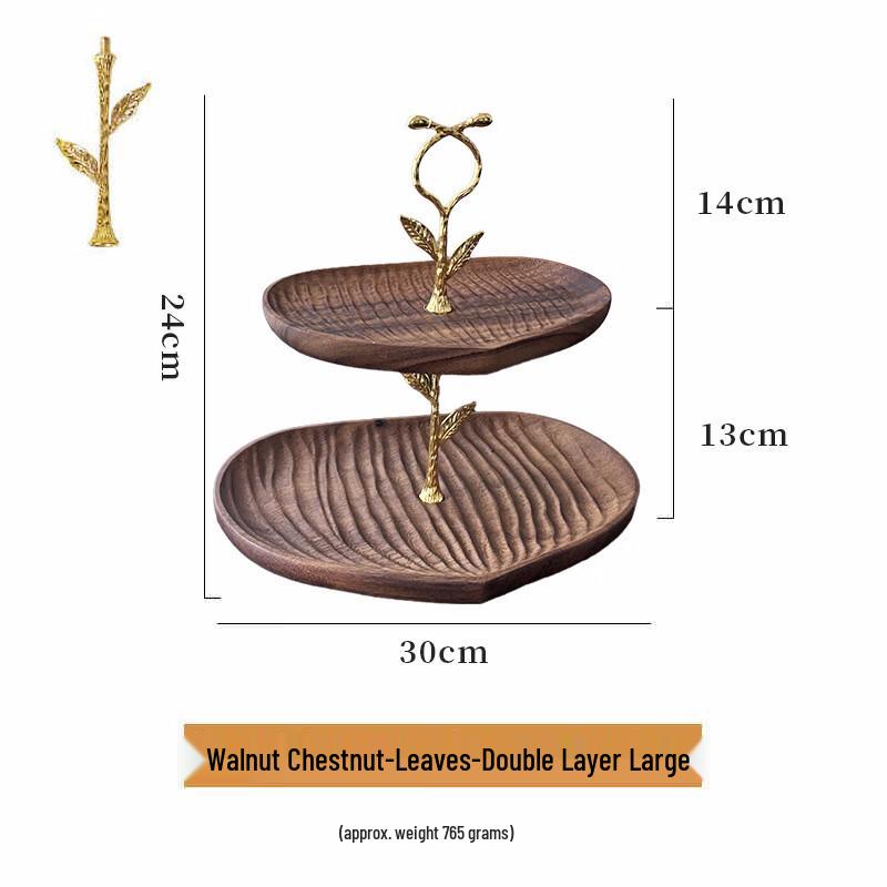Walnut Wood Multi-layer Dessert Fruit Tray 28cm Double Layer Large