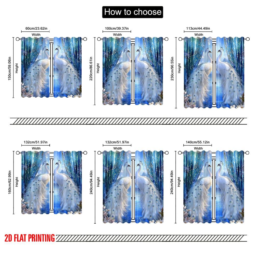 2D Flat Printing 2pcs Window Drapes Peacock Durable 100% Polyester Fabric,Without Electricity Versatile Suitable for Indoor