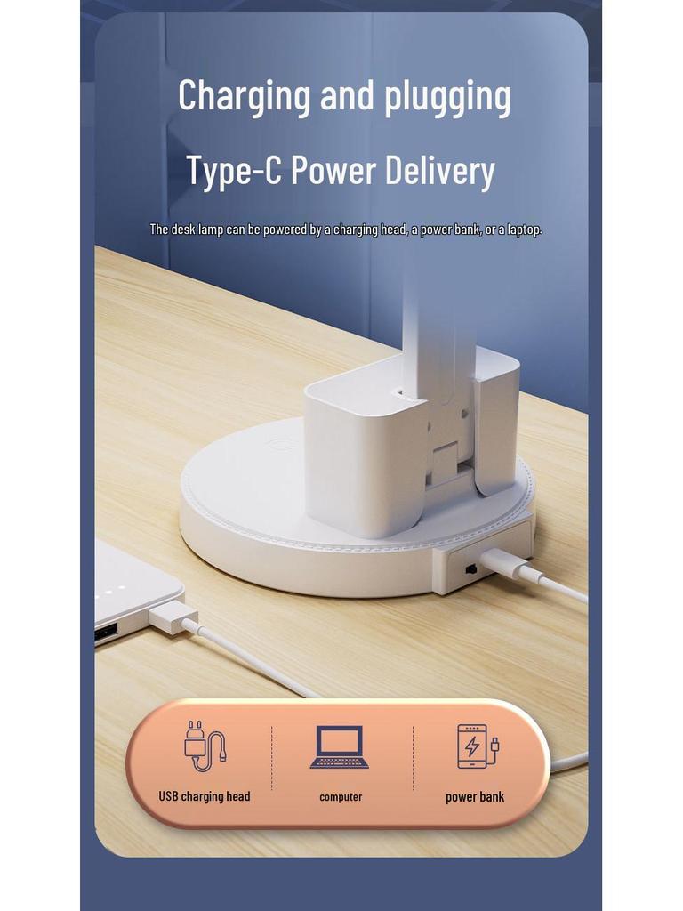 LED Folding Desk Lamp: Eye-Protective, Ambient, Rechargeable Night Light for Study, Dorm, and Bedside Reading.