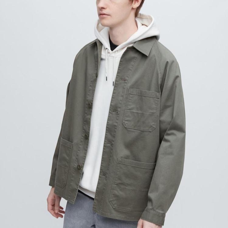 Uniqlo SS23 Solid Color Single-Breasted Lapel Casual Jacket Unisex Jackets Olive 458182-56