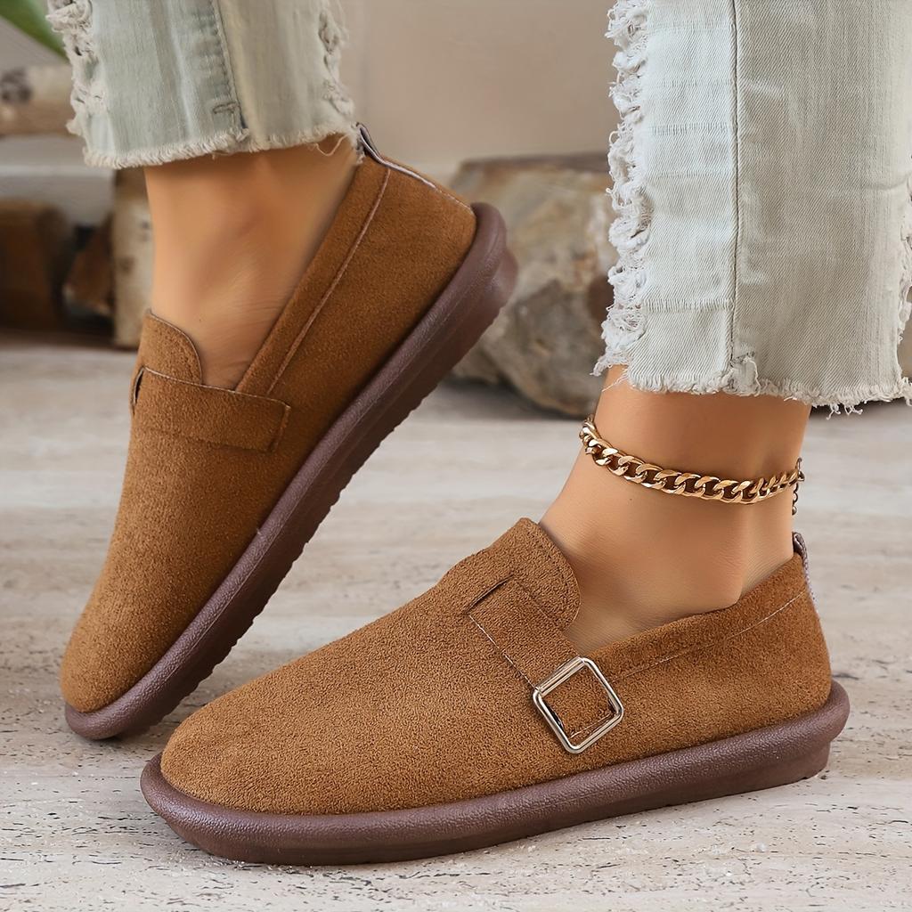 Women'S Solid Color Fashion Flat Shoes, Soft Sole Platform Loafers, Buckle Strap Lightweight Shoes, Women Shoes