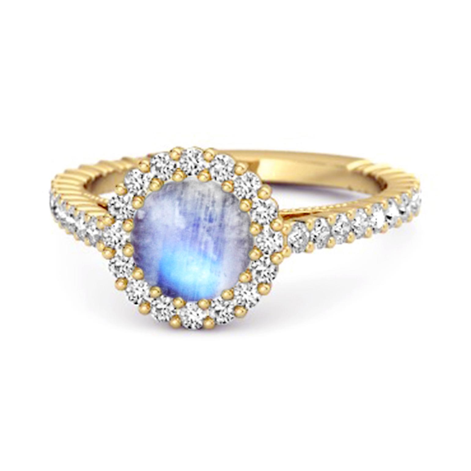 

Moonstone Halo Pave Engagement Ring - 925 Sterling Silver Gold Vermeil 8 золотий/жовтий