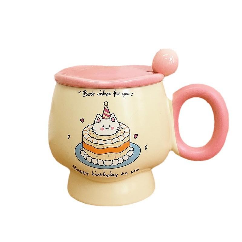 Mug with Lid Spoon Cute Ins Style Cup High Looking Ceramic Water Cup for Girls Birthday Gift Souvenir