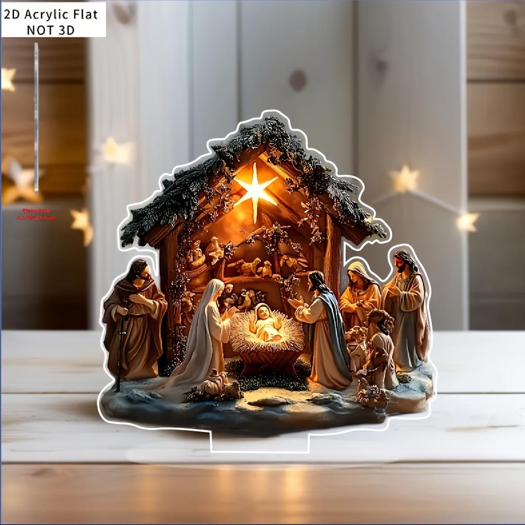 2D Acrylic Virgin Mary Statue Jesus Nativity Scene Figures Classic Exquisite Religious Decoration Christmas Desktop Home Decors