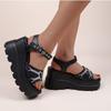 Summer New Buckle Muffin Thick-soled Fish Mouth Sandals Solid Color Fashion, Thick-soled Large-size Wedge Heel Sandals Women