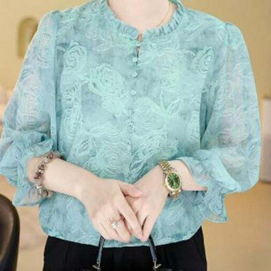 Elegant Frog Button Long-Sleeve Shirt for Mothers and Seniors, Perfect for Spring/Autumn L