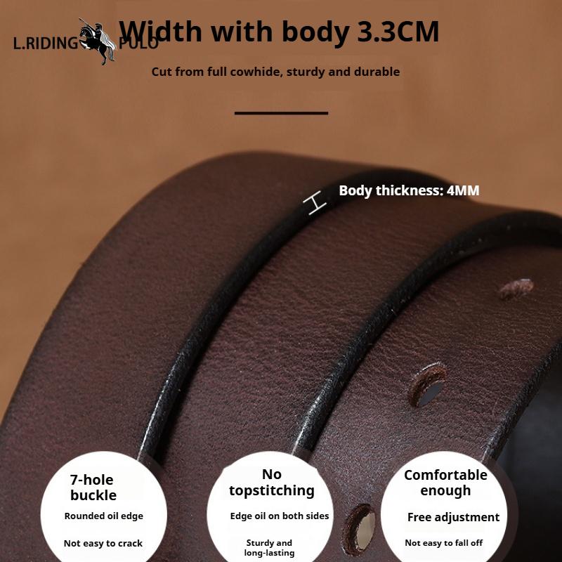 Men's Top Layer Pure Cowhide Belt Genuine Leather Pin Buckle Retro Fashion Trend Jeans Belt