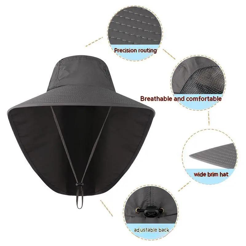 Wide Brim Sun Hat with Neck Flap for Men Women Adjustable Outdoor 50+UPF Protection Safari Cap Hiking Fishing Hat