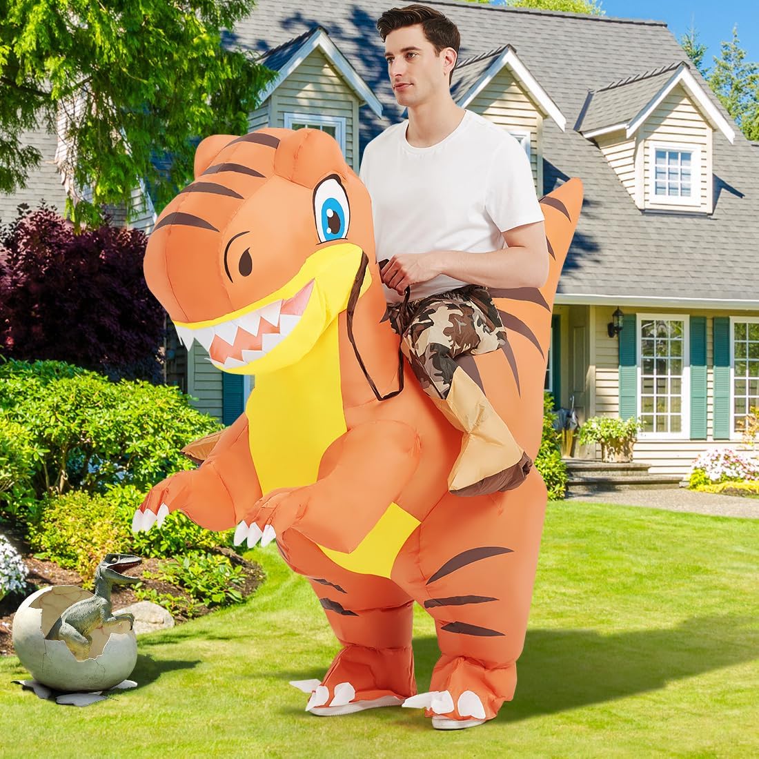 Cosplay Party GOOSH Adult Size Inflatable Dinosaur Costume Funny Blow-up Dinosaur for Halloween Party Novelties 63inch(160.02cm) оранжевый
