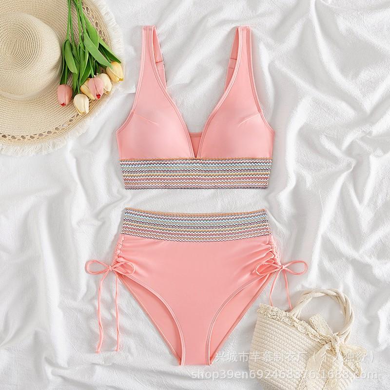 

Split Bikini Swimsuit Women s Tight Waist Multi-color Hot XXL розовый