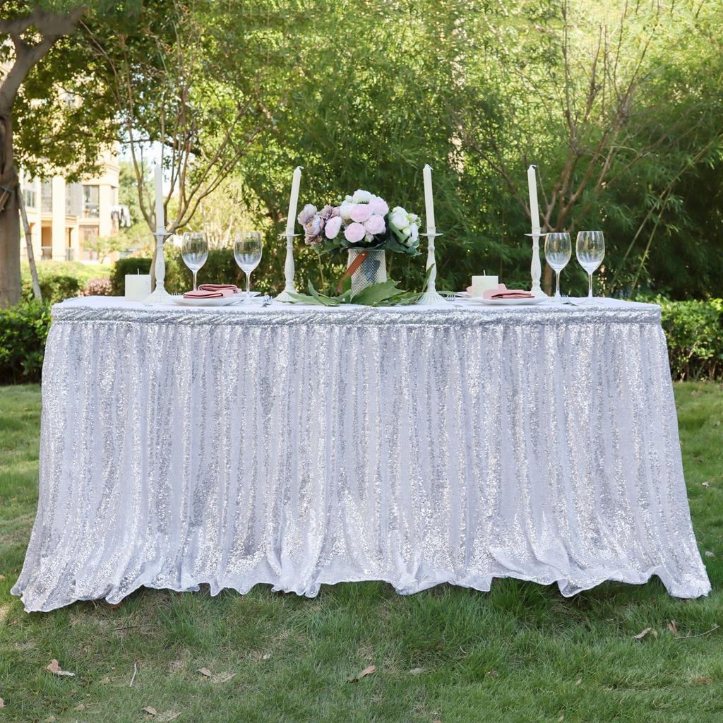 Table Cloth Polyester Rectangle Table Skirt Sparkle Party Wedding Christams Banquet Baby Shower Birthday Cake Table Decoration