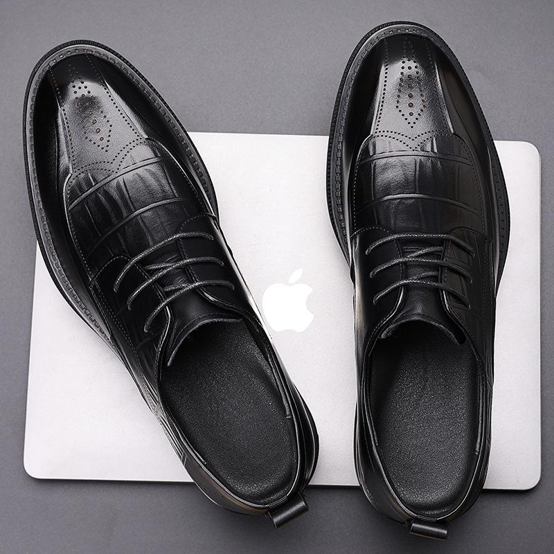 Strictly Selected Men's Shoes Embossed First Layer Cowhide Lace-up Handmade Genuine Leather Men's British Casual Business Dress Leather Shoes Men