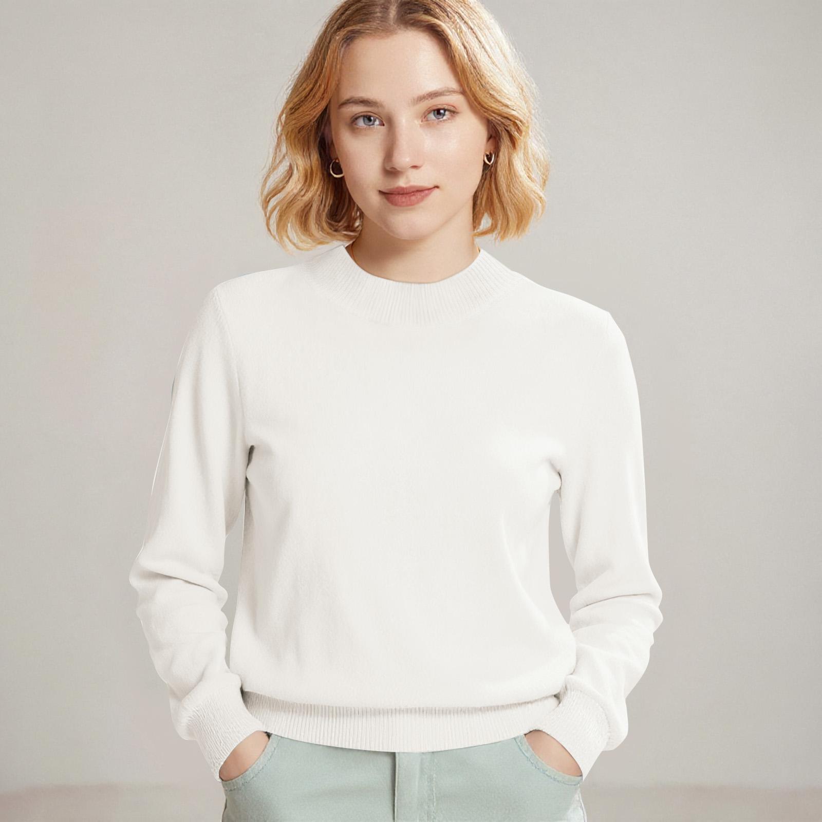 

Women s Fashion Long Sleeve Slimming All-match Sweater Pullover Knit Top XL белый