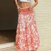 Maxi Skirt Pleated High Waist Printing A-Line Long Skirt Ruffle Splicing Design Leisure Vacation Women Skirt Daily Wear