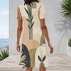 Women Plus Size Blue White Printed Round Neck Short Sleeve A Line Midi Dress