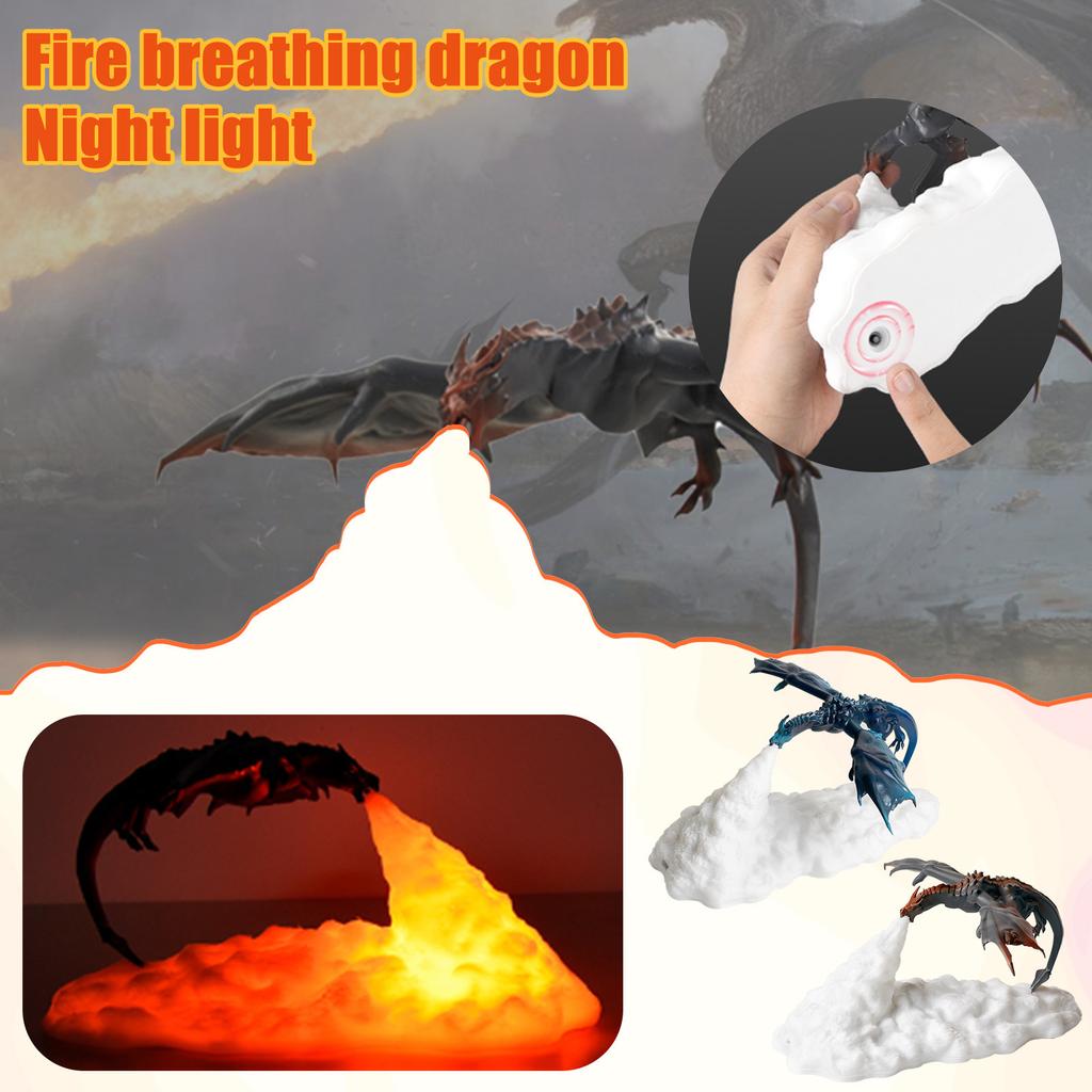 3D Printed Fire Breathing Dragon Shape Lamp LED Night Light For Bedroom Animal Decoration Rechargeable Soft Light