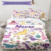 3pcs Custom Name Dinosaur Bedding Set Duvet Cover Closure Includes 1 Duvet Cover & 2 Pillowcases, Soft and Comfortable for All Seasons.