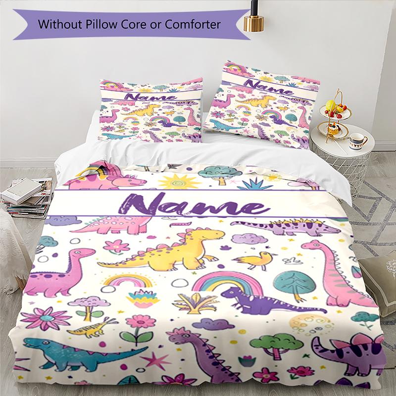 3pcs Custom Name Dinosaur Bedding Set Duvet Cover Closure Includes 1 Duvet Cover & 2 Pillowcases, Soft and Comfortable for All Seasons.