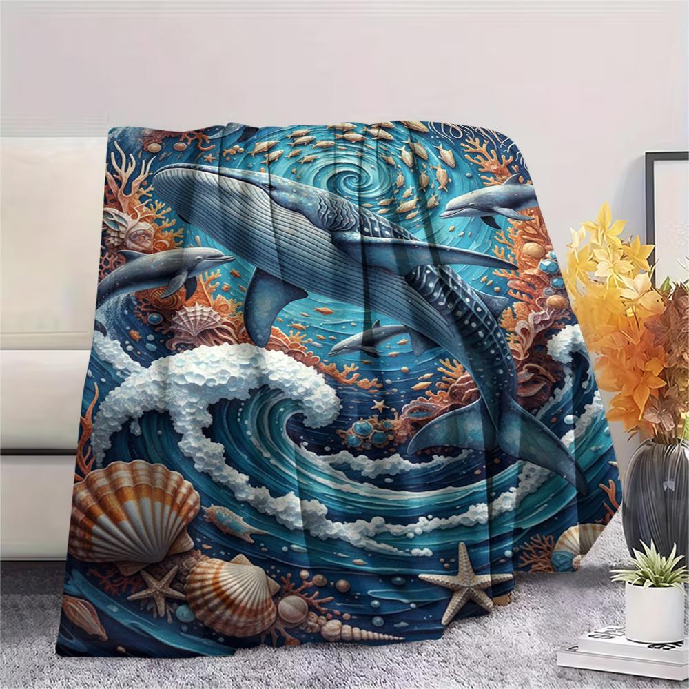 Marine Life Print Flannel Blanket,High Quality Comfortable for All Seasons,Home Decor,Warmth and Comfort,Perfect for Christmas Gifts