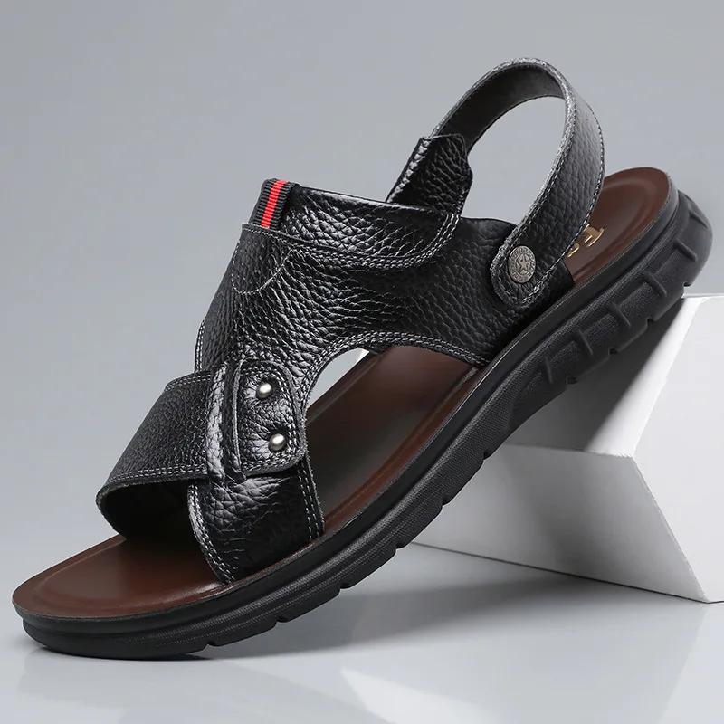 

Men Sandals Summer Slippers New Beach Shoes Outdoor Non-slip Leather Sandals for Men 39