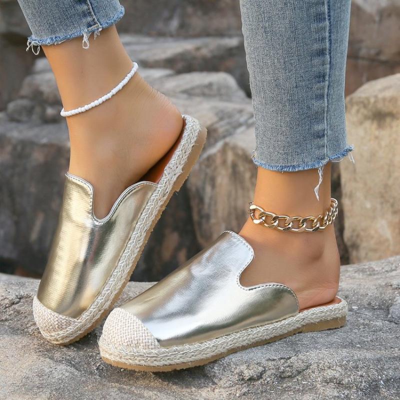 2024 Hard Bottom Slippers For Women Women'S Summer Fashion Baotou Leather Cloth Slippers Outdoor Womens Slides Slippers Zapatos