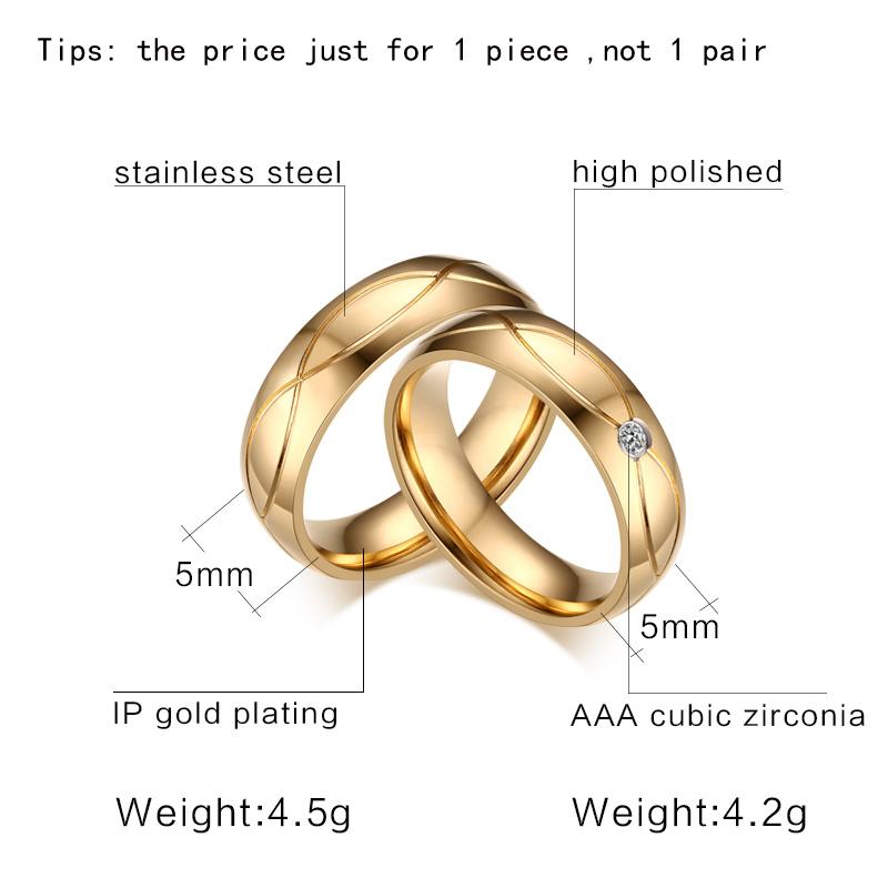 Vnox Hot Wedding Bands Rings For Women Men Gold-Color Stainless Steel Engagement Ring Jewelry